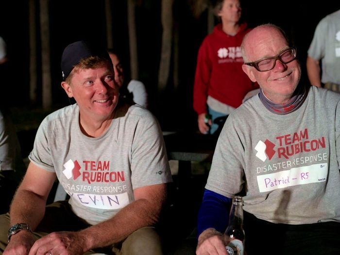 Kevin O'Connor celebrates with the Team Rubicon volunteers