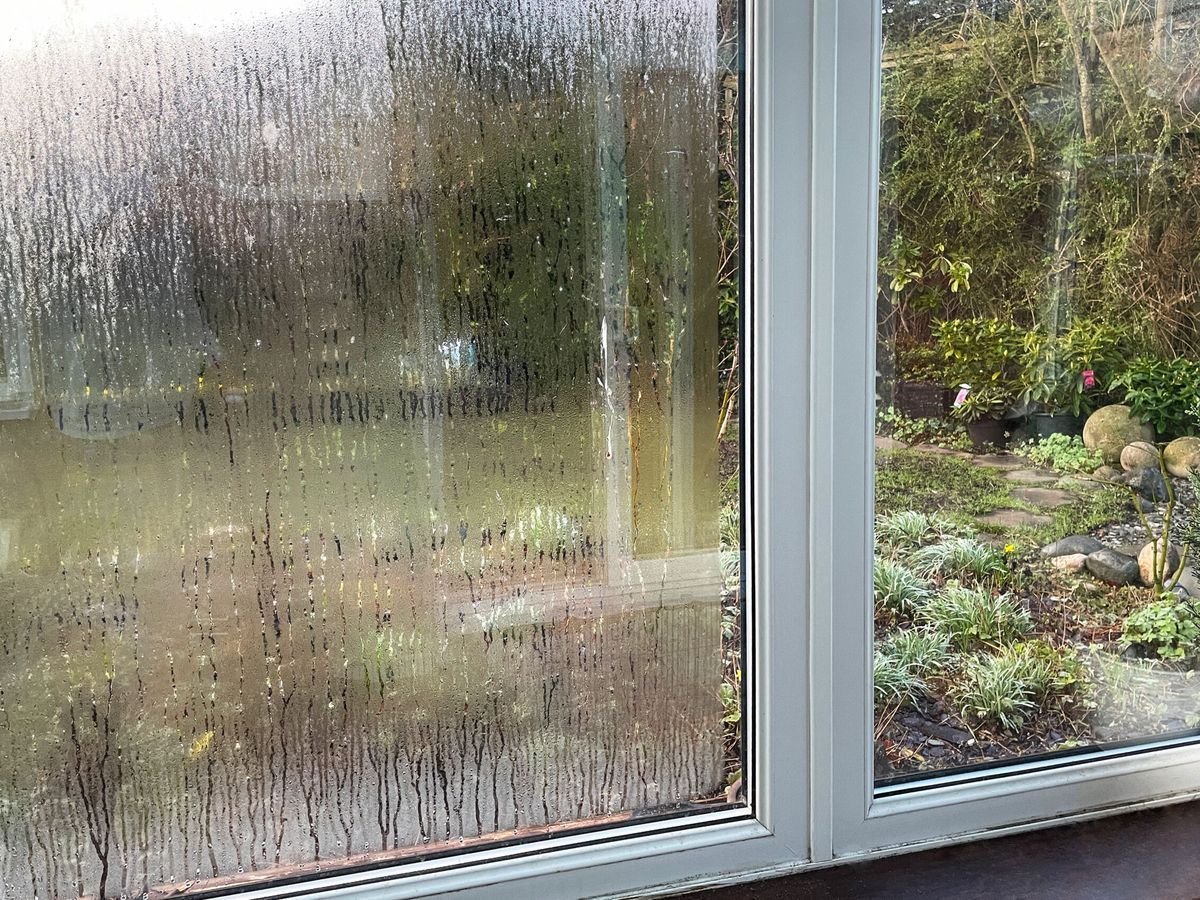 Foggy window of a sunroom